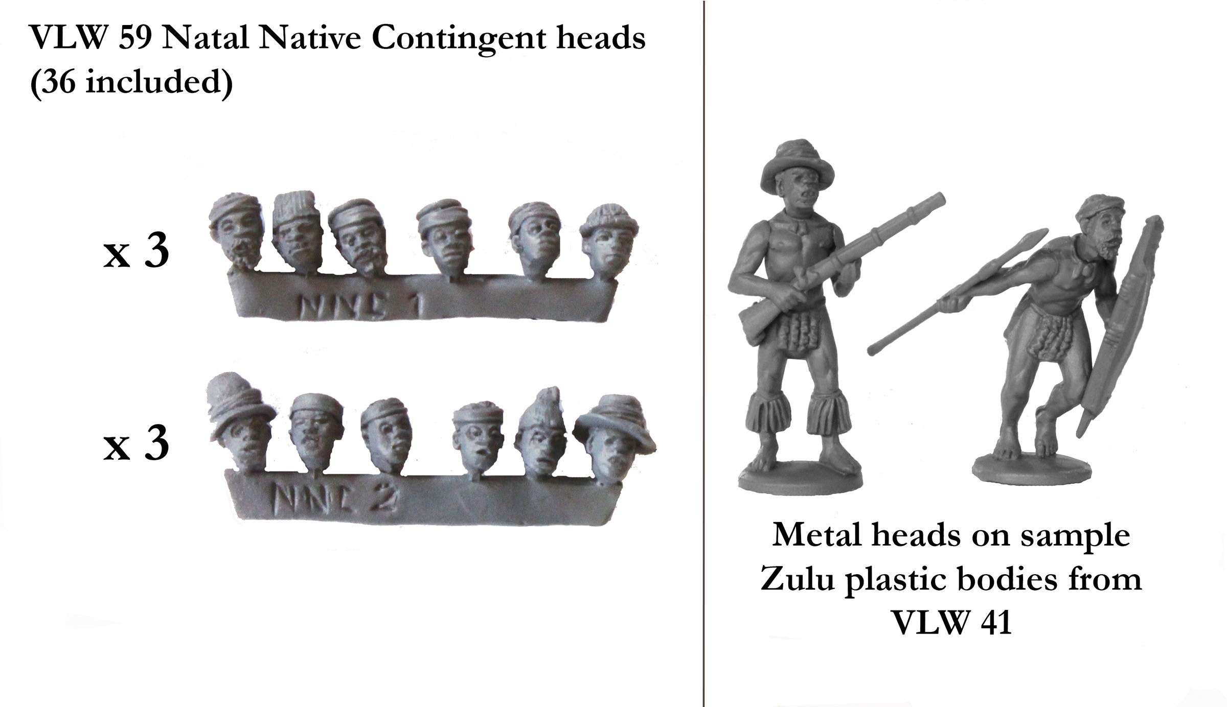 Perry VLW 59 Natal Native Contingent têtes métal x36