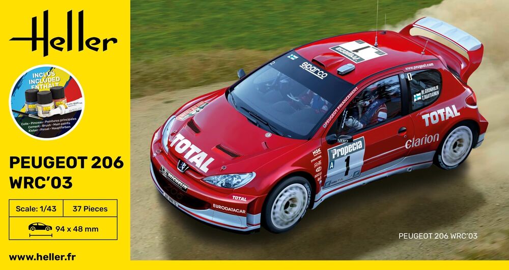Heller Starter Kit Peugeot 206 WRC'03 1/43 maquette voiture rallye