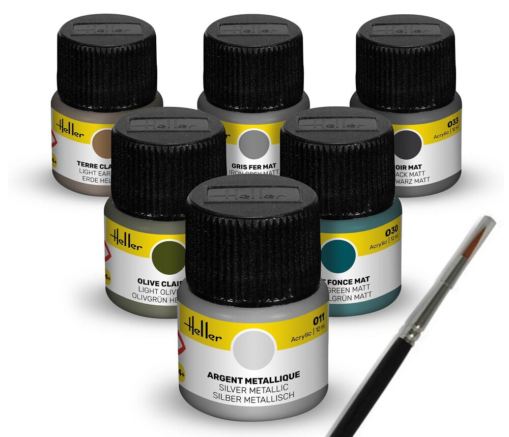 Heller Historical kit peinture acrylique militaire 6x12 ml pinceau