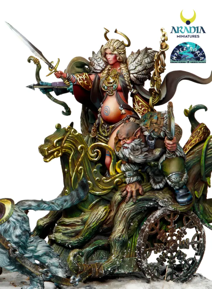 Aradia Minis Hyperborea Freya sur char figurine à peindre déesse