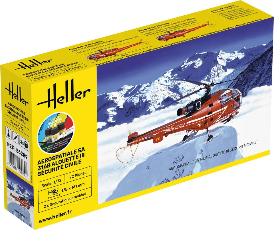 Heller Starter Kit Alouette III maquette 1/72 Sécurité Civile