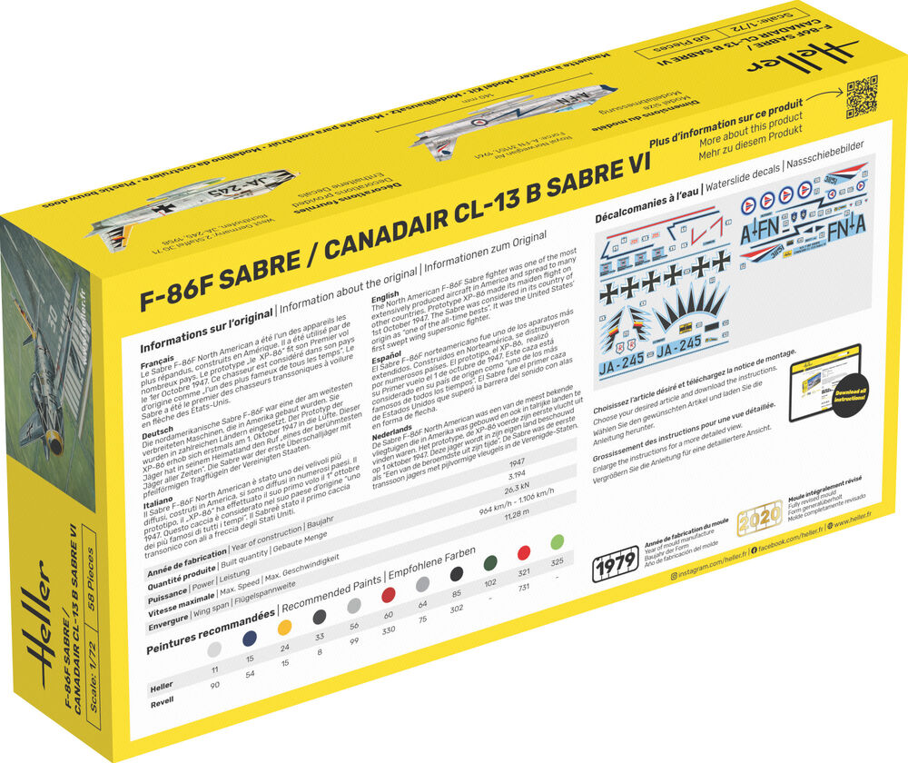 Heller The 9.99 F-86F Sabre maquette 1/72 avion jet