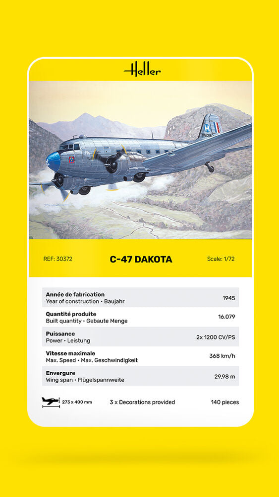 Heller Historical Collection C-47 Dakota maquette avion 1/72 militaire