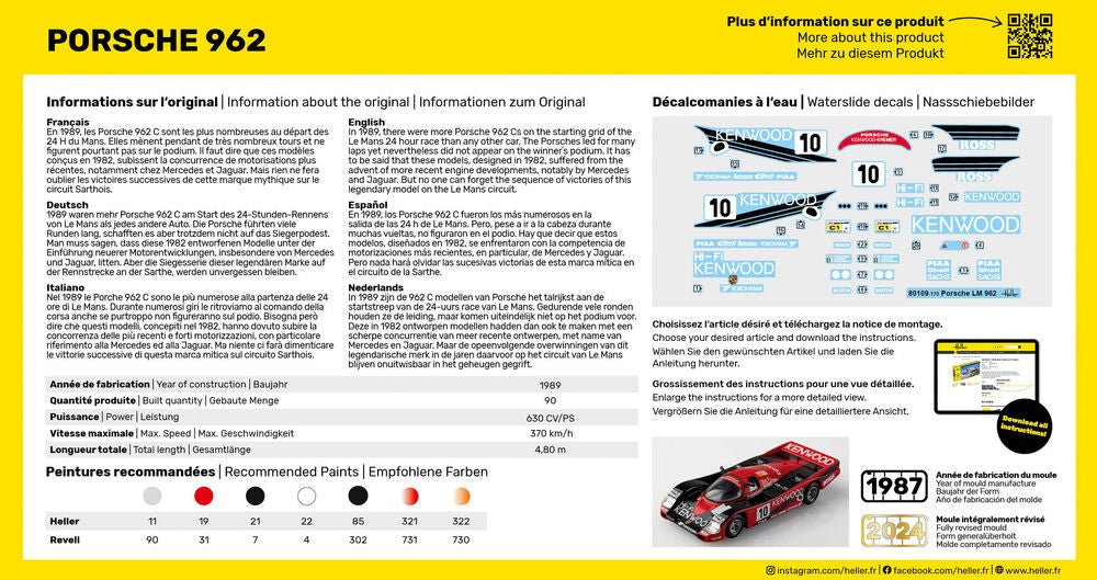 Heller The 9.99 Porsche 962 1/43 voiture course