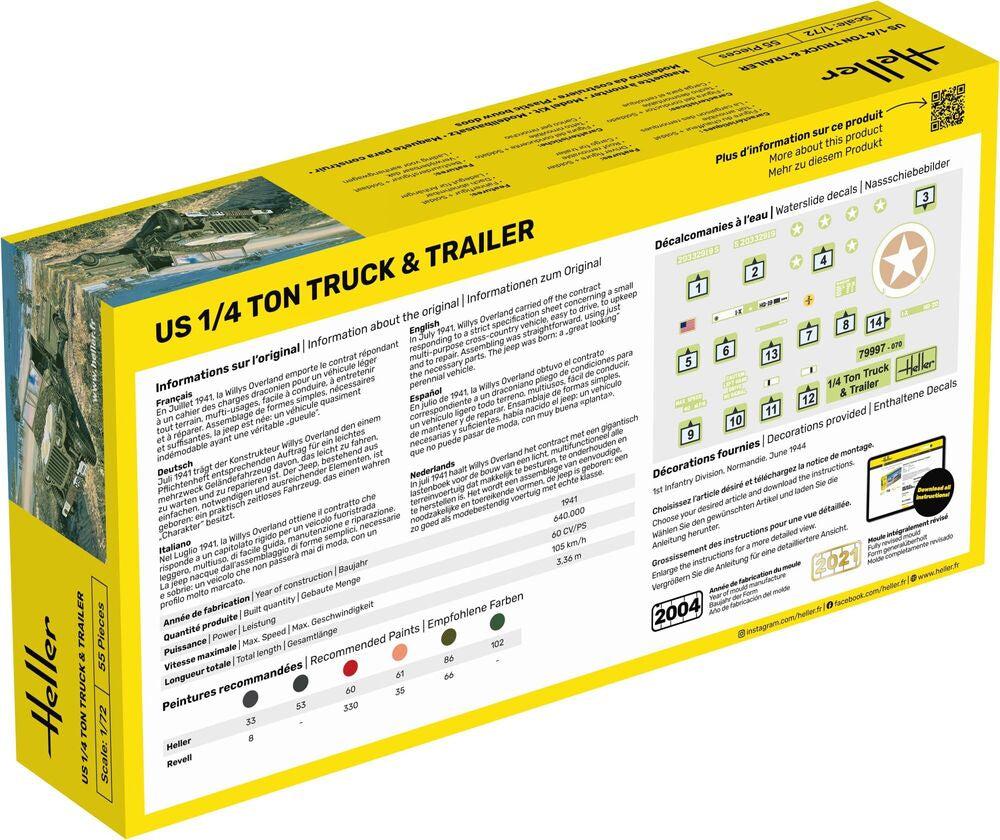 Heller US 1/4 Ton Truck & Trailer 1/72 maquette jeep armée