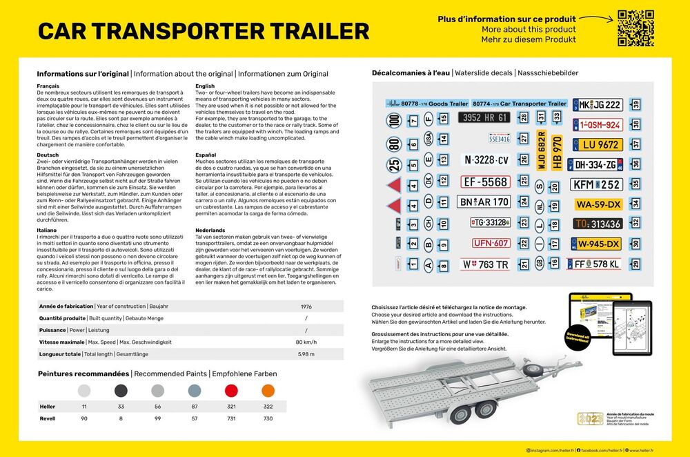 Heller Starter Kit Car Transporter Trailer maquette camion 1/24 complète