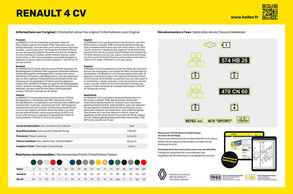 Heller Starter Kit Renault 4 CV maquette voiture 1/24 complète