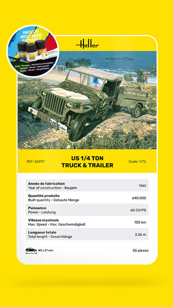 Heller Starter Kit US 1/4 Ton Truck & Trailer maquette 1/72
