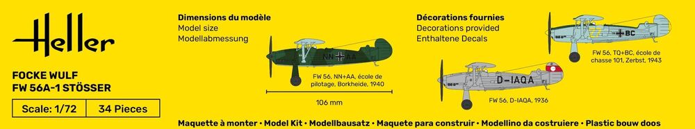 Heller The 9.99 Focke Wulf FW 56A-1 Stösser 1/72 maquette avion