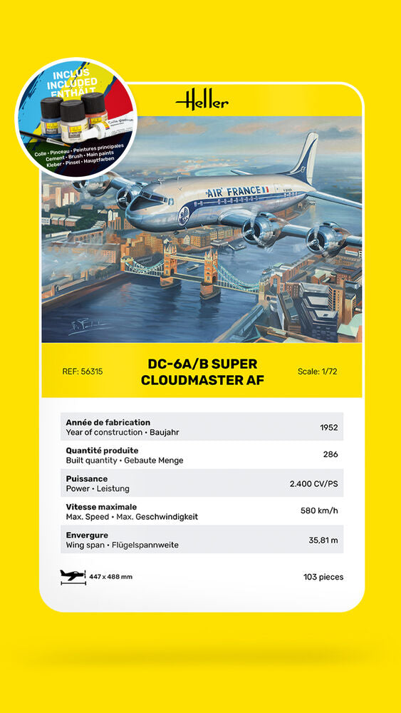 Heller Starter Kit DC-6 Super Cloudmaster maquette avion 1/72 complet