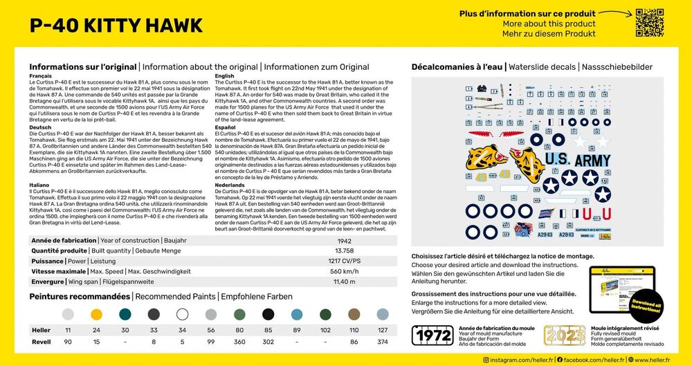 Heller P-40 Kitty Hawk 1/72 maquette avion militaire