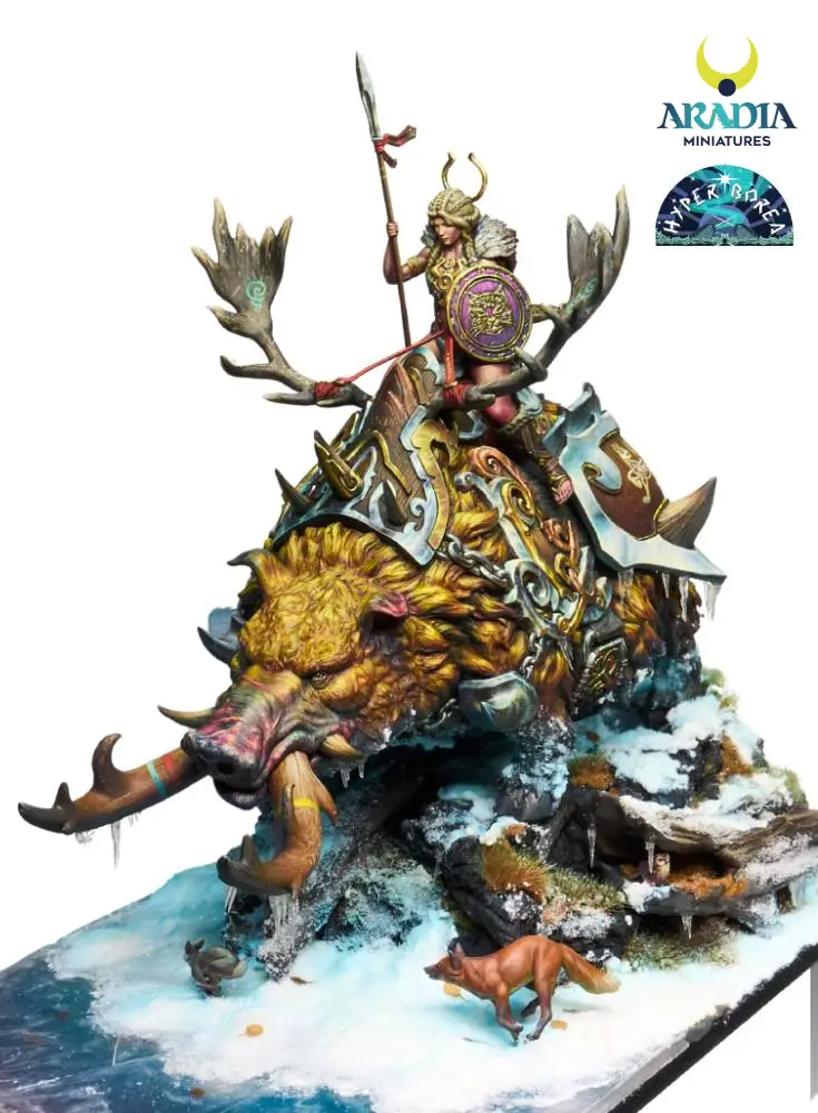 Aradia Minis Hyperborea Freya on Hildisvini figurine résine nordique