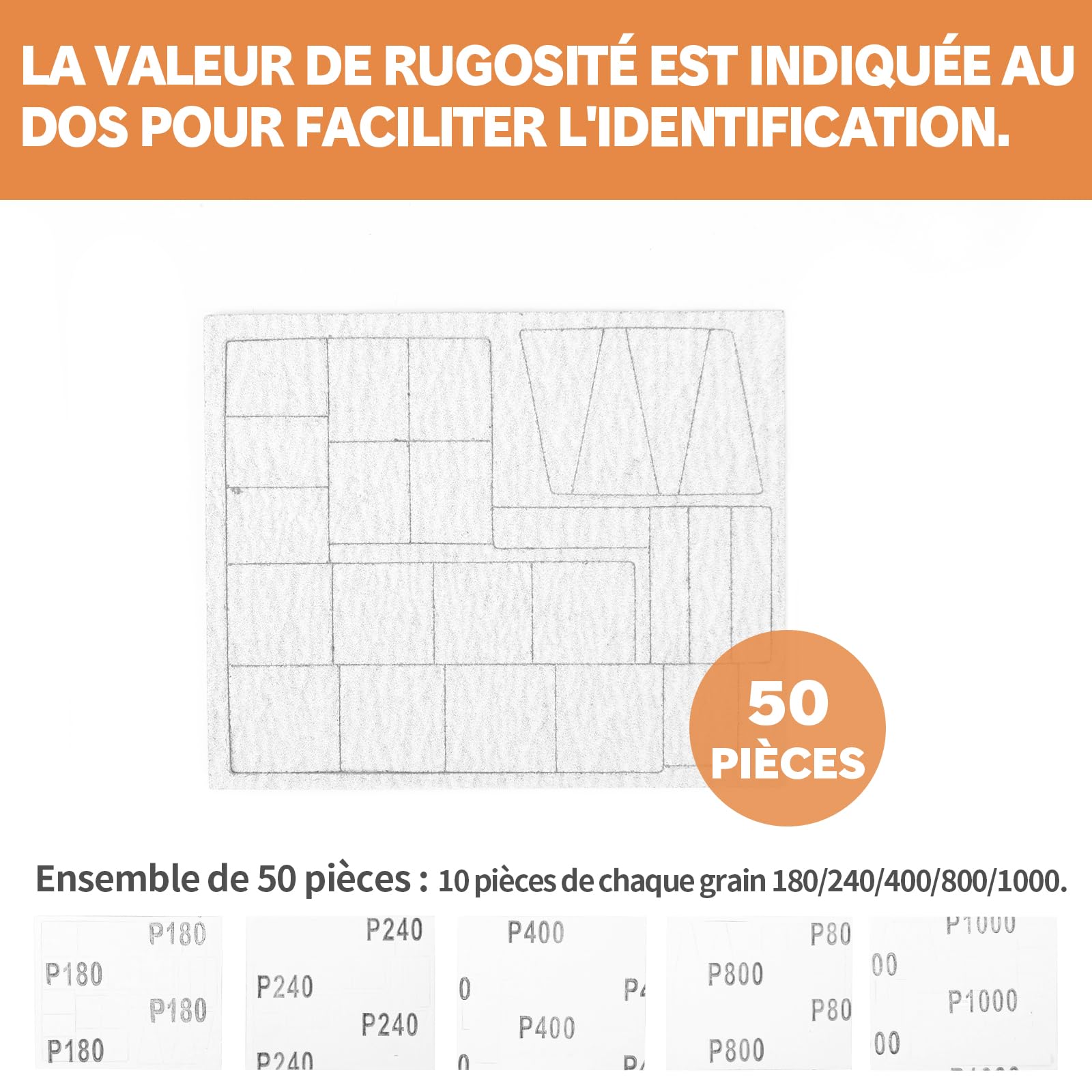 Bucasso RSH-1000 papier abrasif 50 pièces grains 180-1000