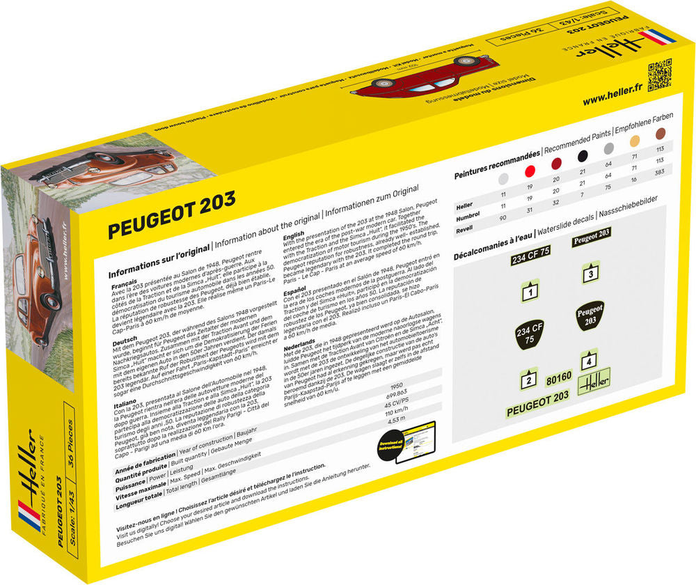 Heller Starter Kit Peugeot 203 maquette voiture 1/43 complète
