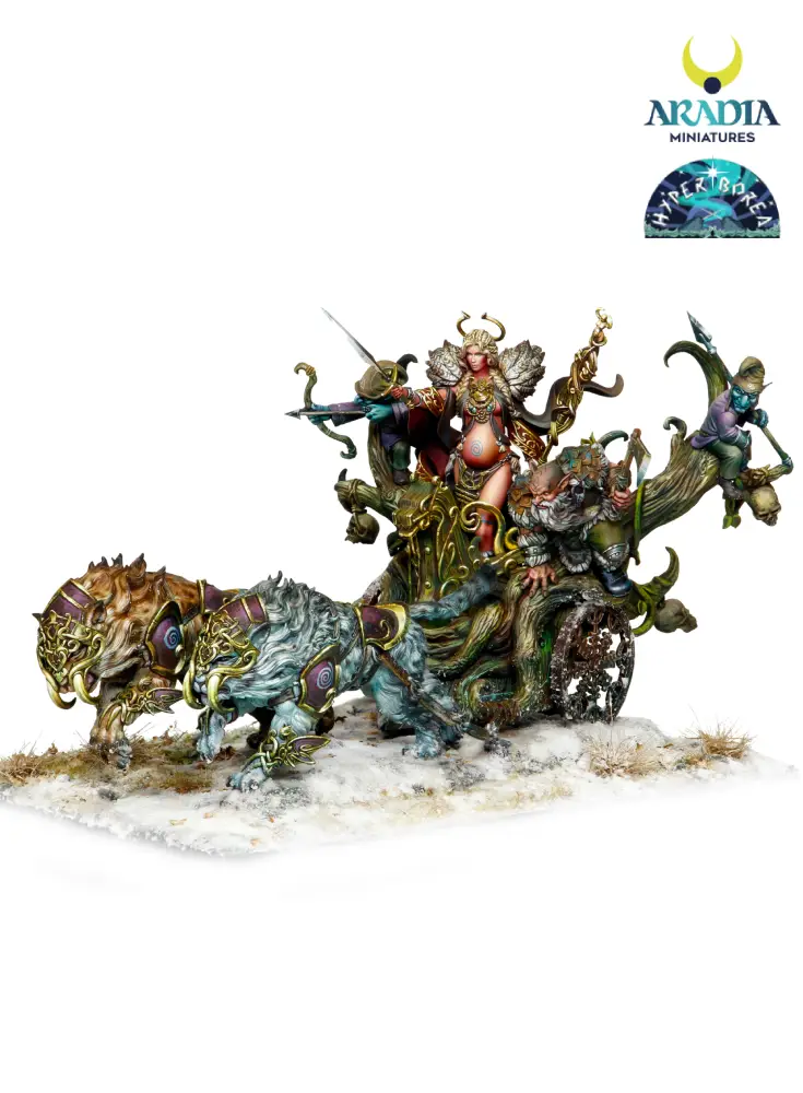 Aradia Minis Hyperborea Freya sur char figurine à peindre déesse