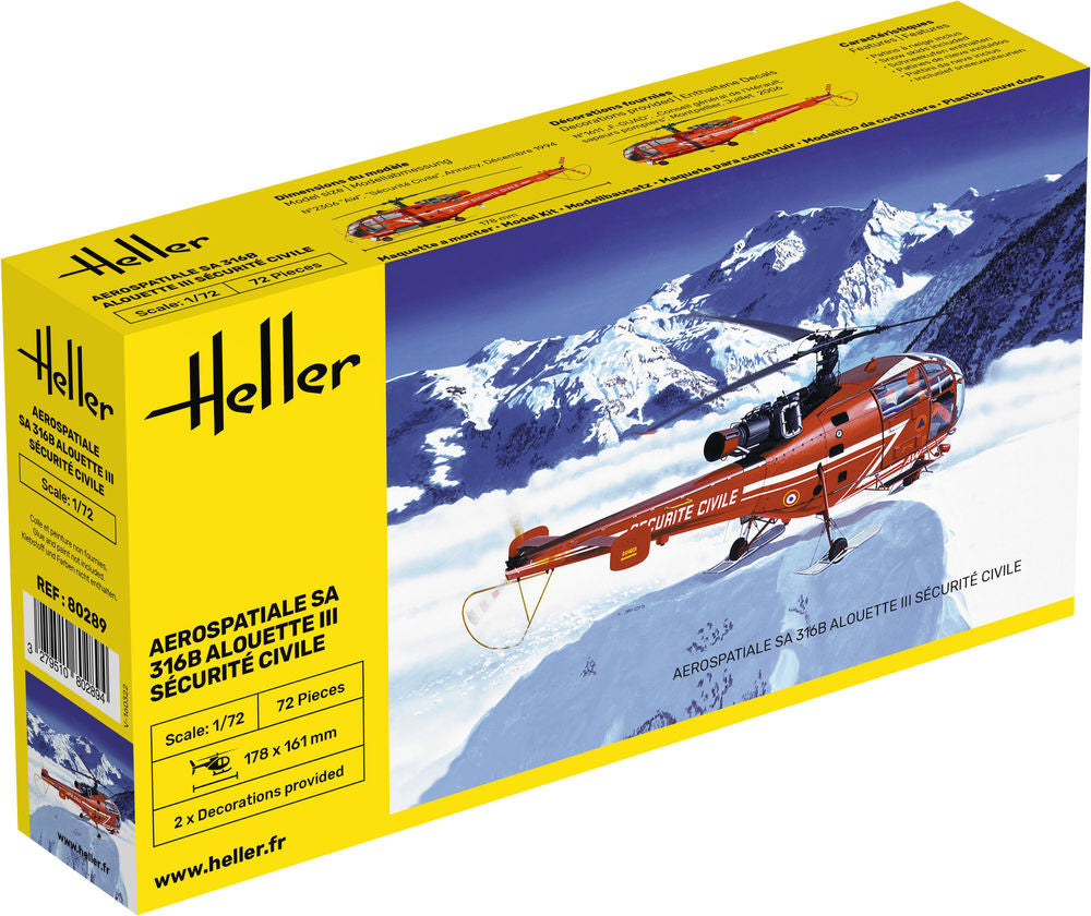 Heller The 9.99 Alouette III maquette hélicoptère 1/72 Sécurité Civile