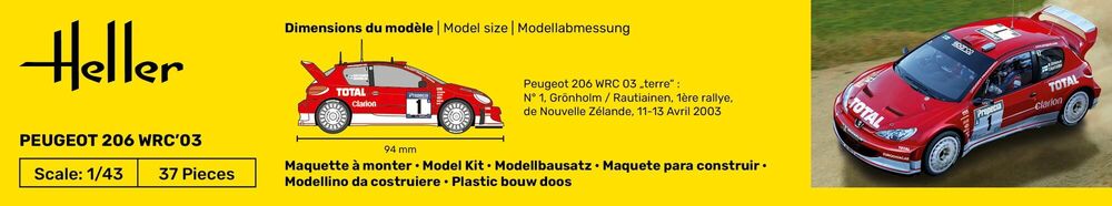 Heller Starter Kit Peugeot 206 WRC'03 1/43 maquette voiture rallye
