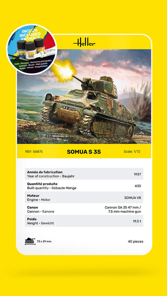 Heller Starter Kit Somua S35 1/72 maquette char complet