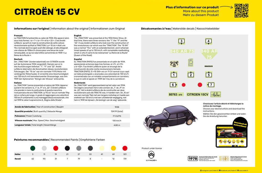 Heller Starter Kit Citroën 15 CV 1/24 maquette voiture complète