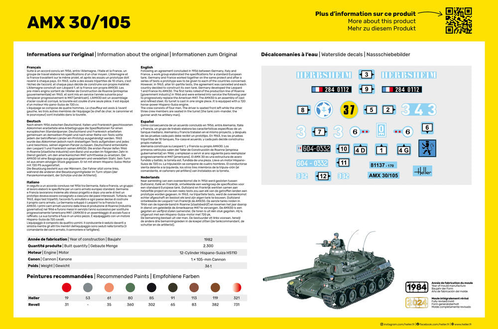 Heller Historical Collection AMX 30/105 1/35 maquette char français