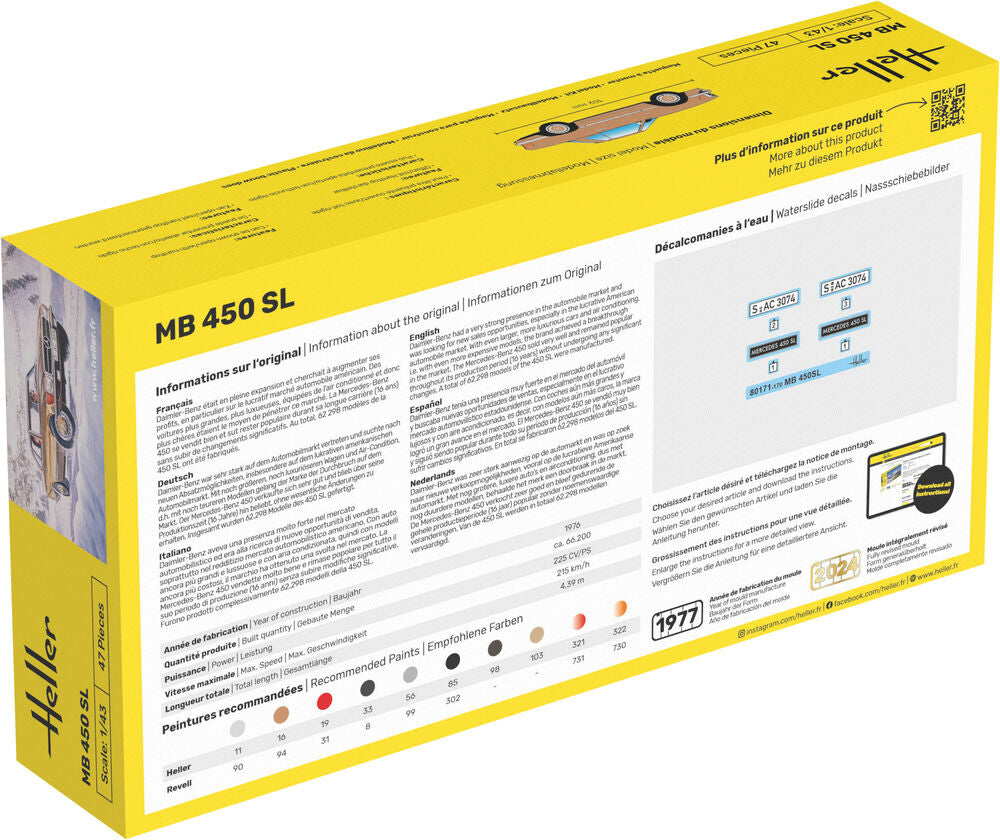Heller Starter Kit MB 450 SL 1/43 maquette voiture kit complet