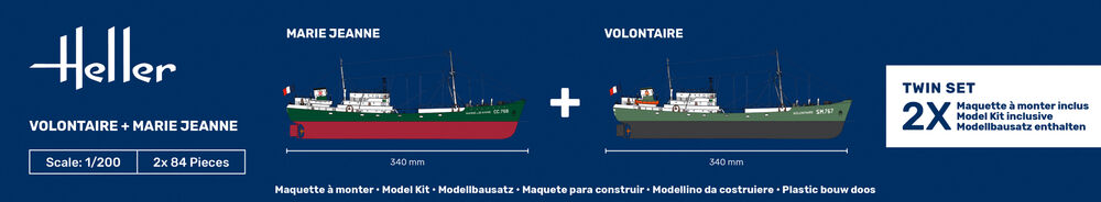 Heller Twinset Starter Kit Volontaire + Marie Jeanne maquette bateau 1/200