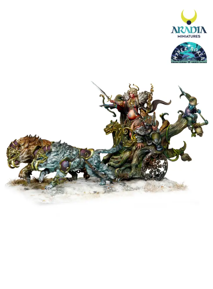 Aradia Minis Hyperborea Freya sur char figurine à peindre déesse