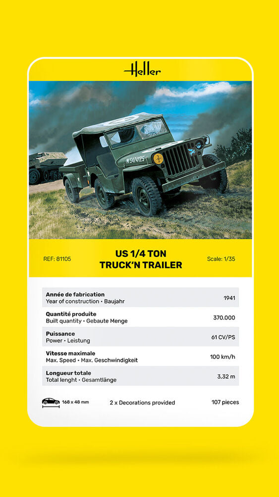 Heller US Truck Trailer 1/35 maquette jeep Willys