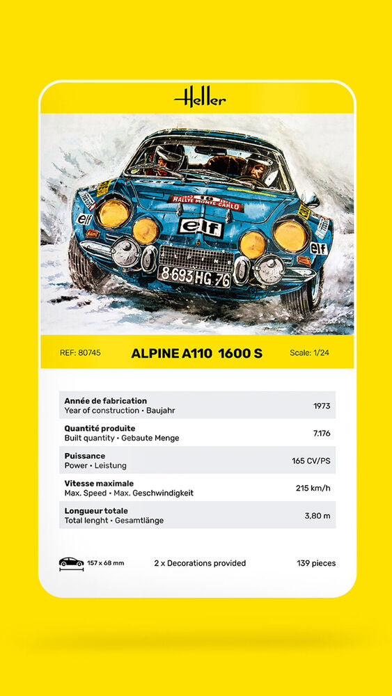 Heller Historical Collection Alpine A110 1600S maquette 1/24 rallye