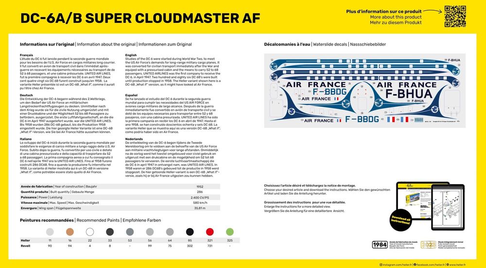 Heller Starter Kit DC-6 Super Cloudmaster maquette avion 1/72 complet