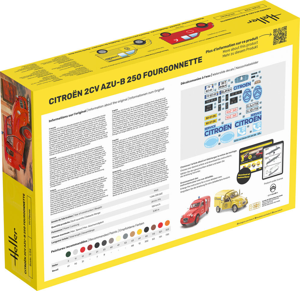 Heller Starter Kit Citroën 2CV AZU-B 1/24 maquette voiture fourgon