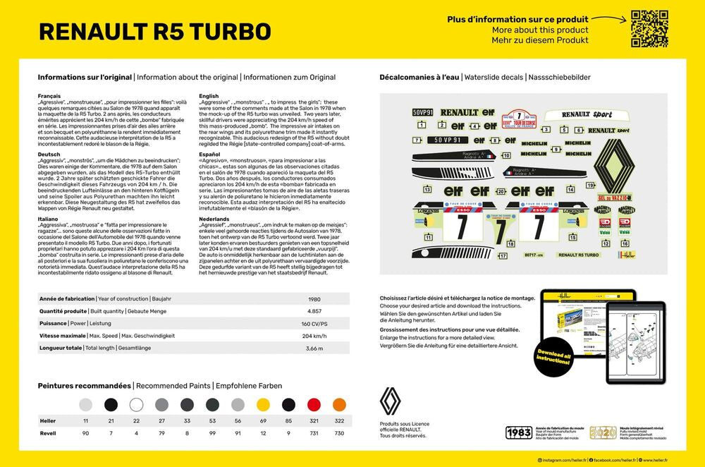 Heller Starter Kit Renault R5 Turbo maquette 1/24 complète