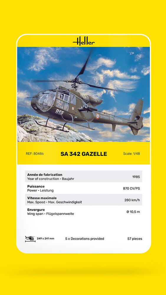 Heller SA 342 Gazelle 1/48 Maquette Hélicoptère Militaire
