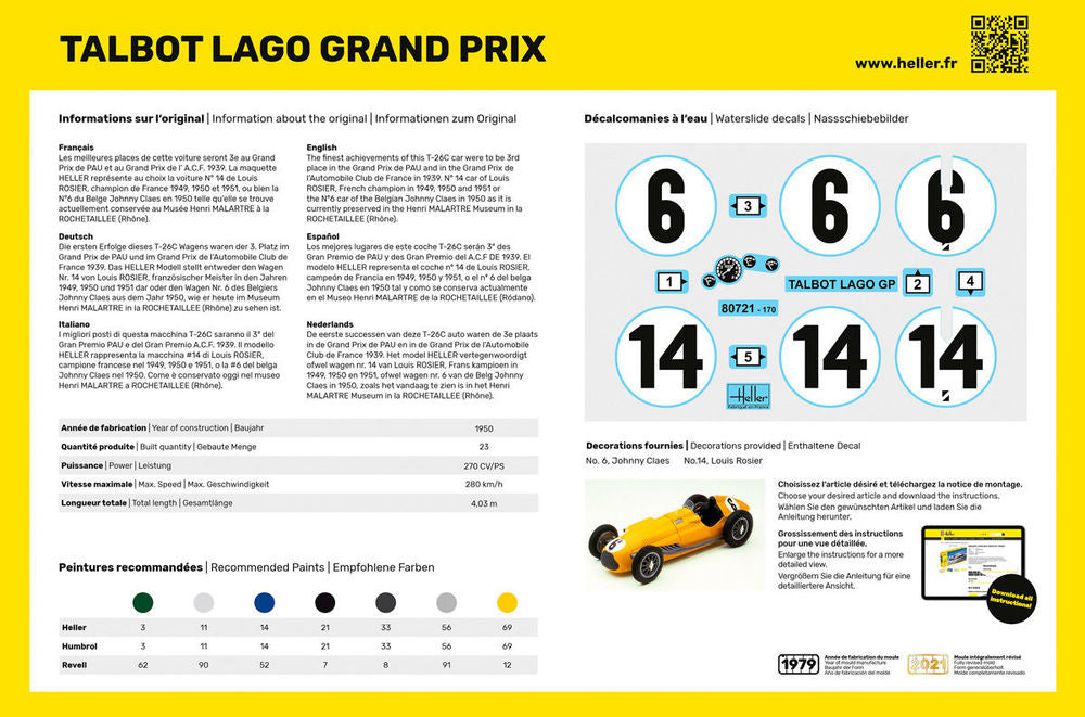 Heller Starter Kit Talbot Lago Grand Prix 1/24 maquette voiture kit complet