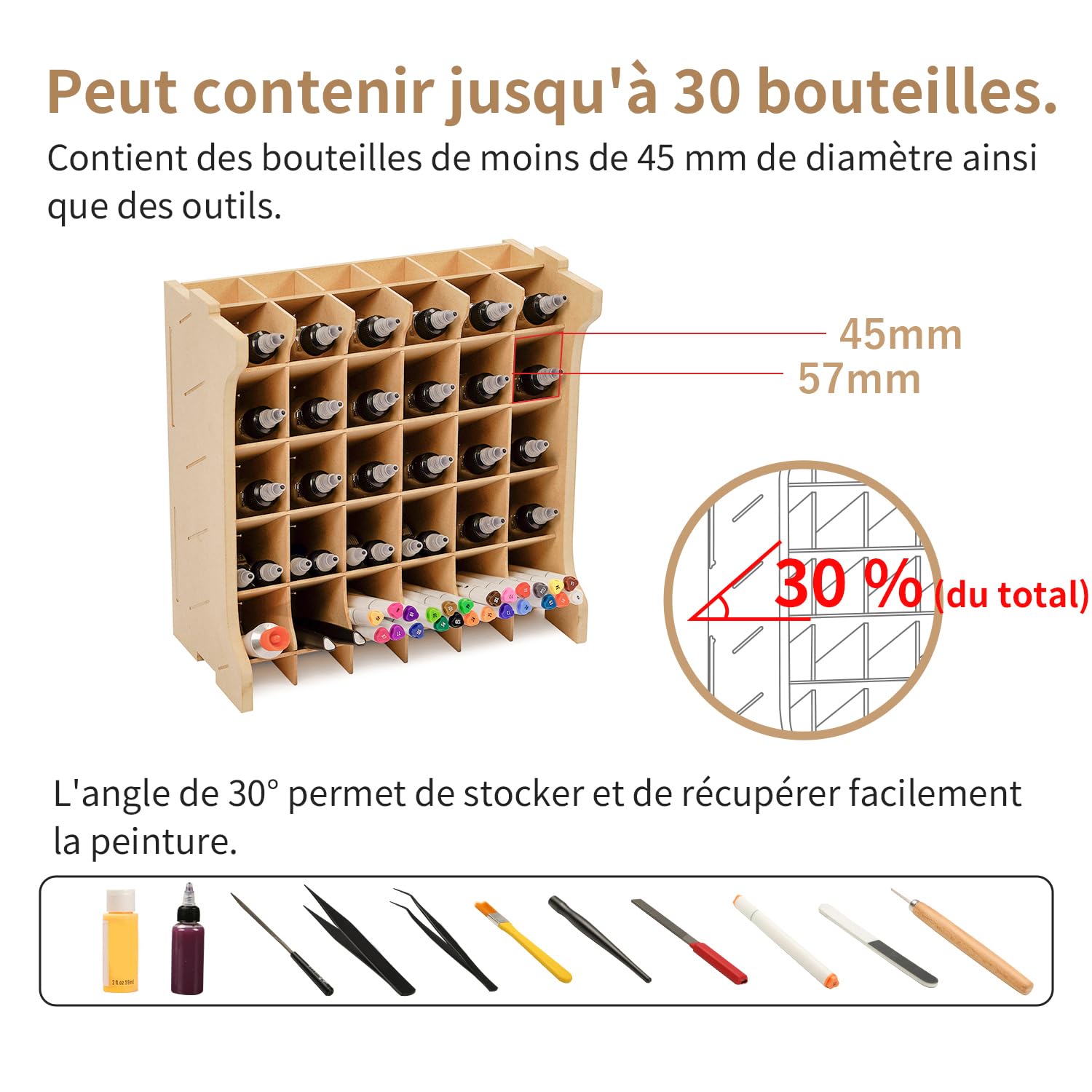 Bucasso Hobby Organizer GK9 casier peinture 30 flacons MDF