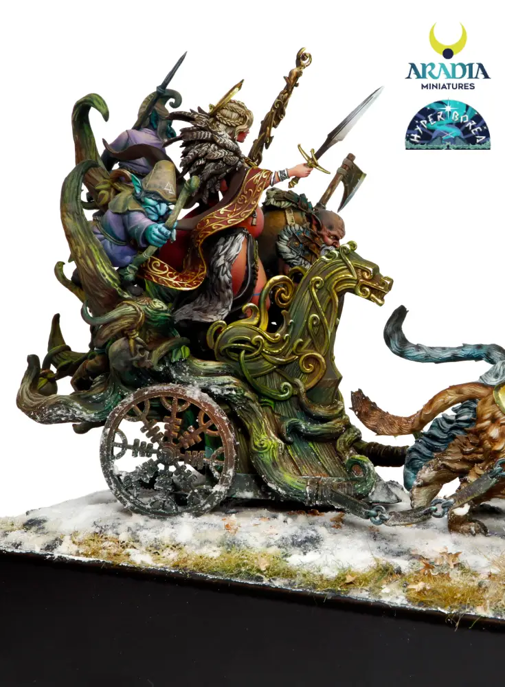 Aradia Minis Hyperborea Freya sur char figurine à peindre déesse
