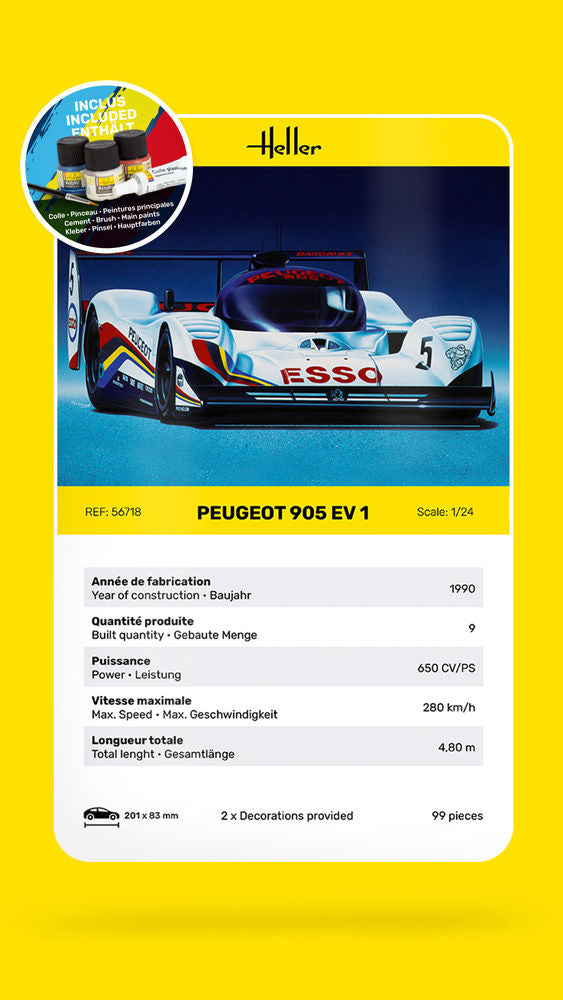Heller Starter Kit Peugeot 905 maquette course 1/24 complète