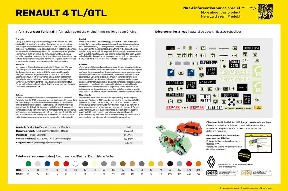 Heller Starter Kit Renault 4TL/GTL 1/24 maquette voiture complète