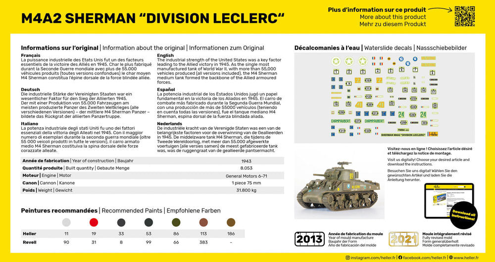 Heller The 9.99 M4A2 Sherman Division Leclerc 1/72 char