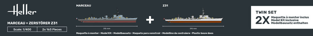 Heller Twinset Marceau + Z31 1/400 maquette bateau kit complet