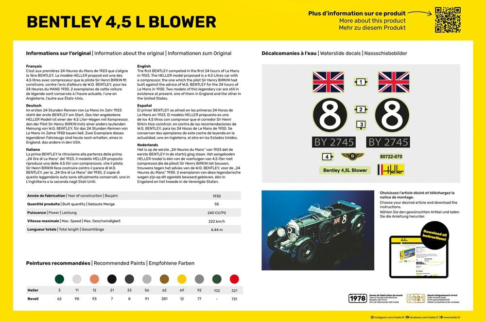 Heller Starter Kit Bentley Blower maquette 1/24 complète