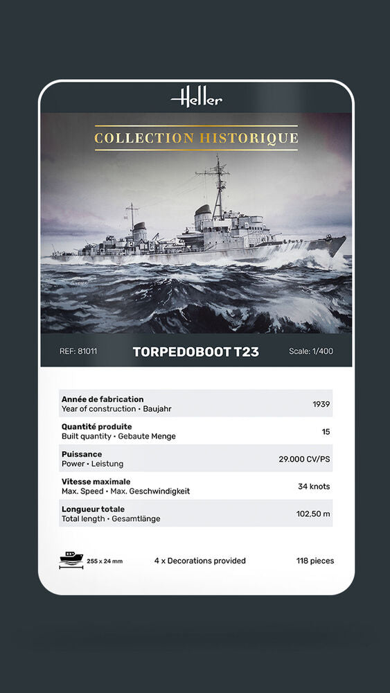 Heller Historical Collection Torpedoboot T23 1/400 maquette bateau