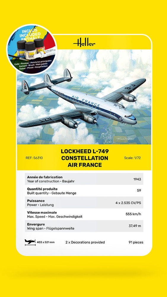 Heller Starter Kit L-749 Constellation 1/72 maquette avion coffret