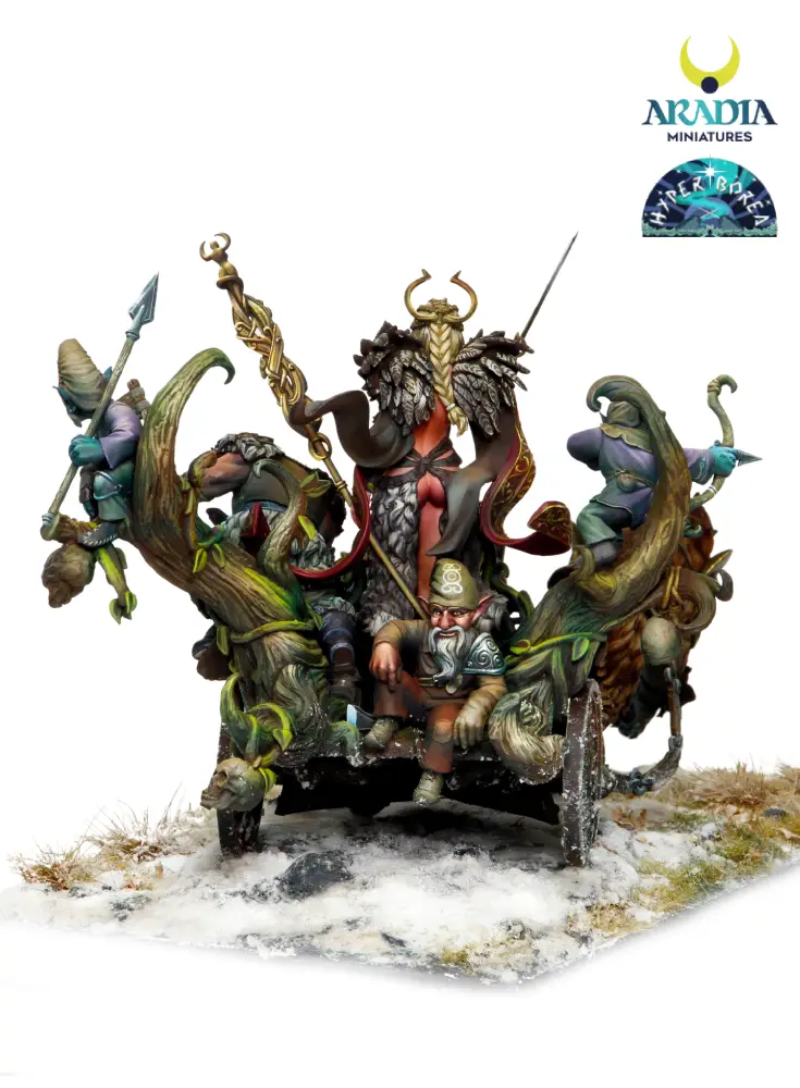 Aradia Minis Hyperborea Freya sur char figurine à peindre déesse
