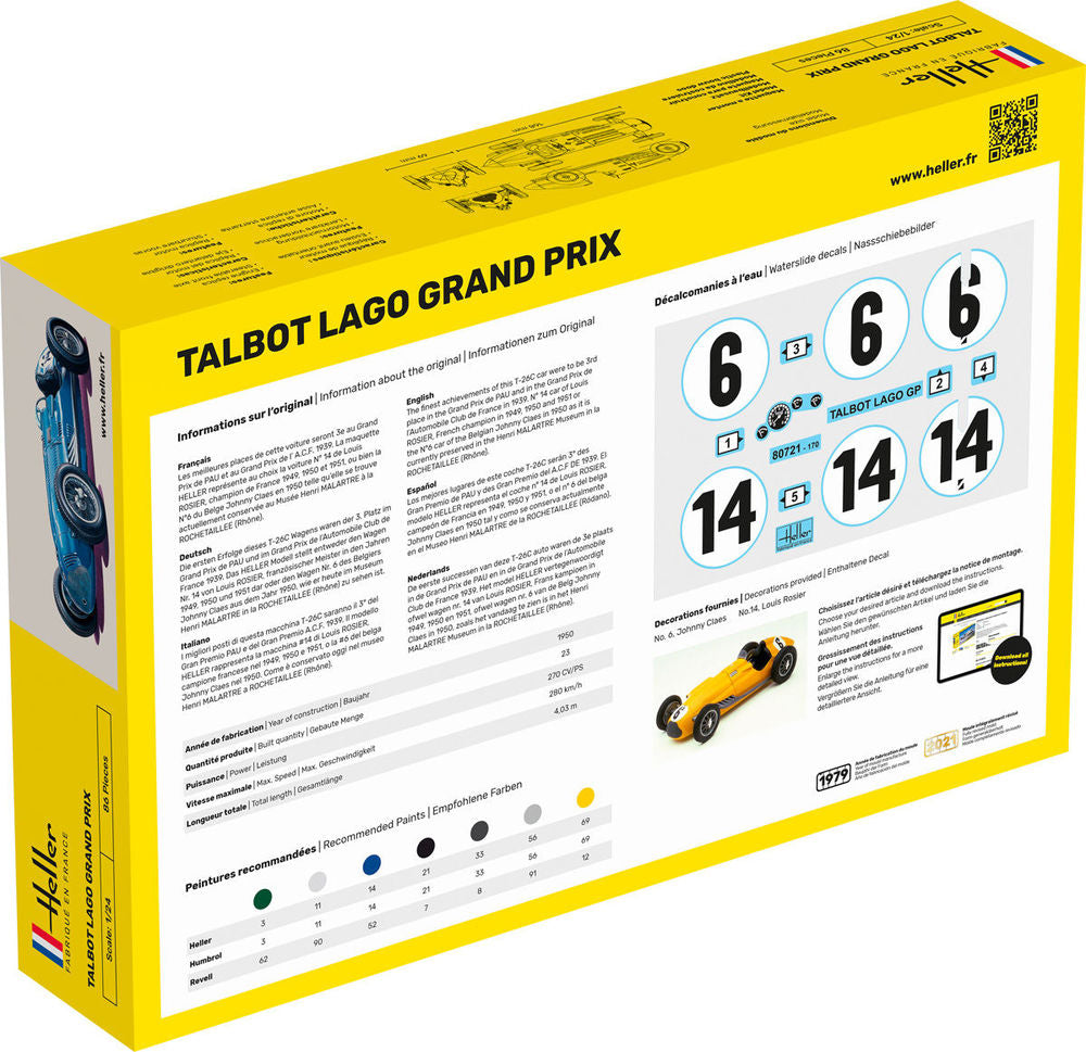Heller Starter Kit Talbot Lago Grand Prix 1/24 maquette voiture kit complet