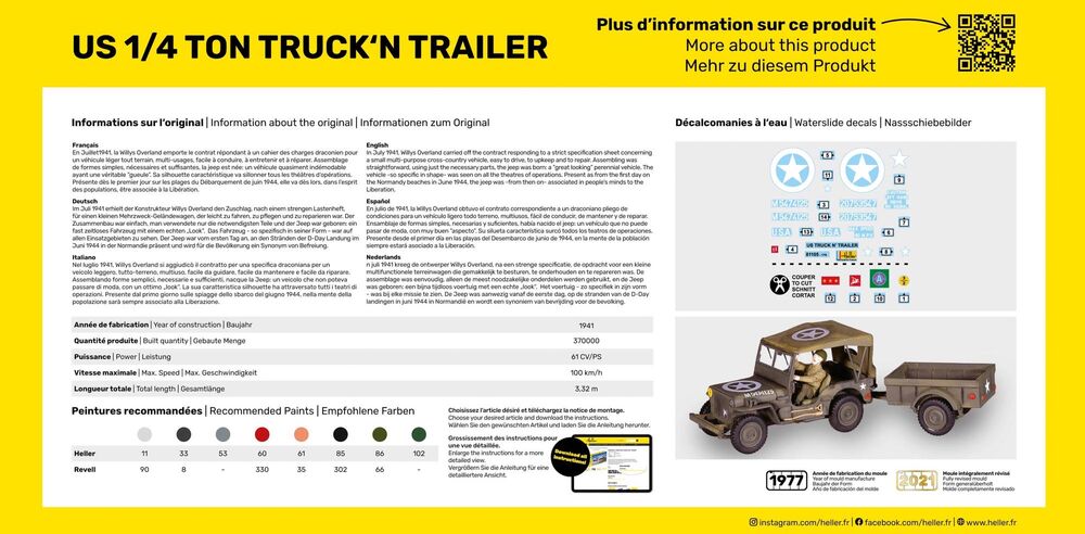 Heller Starter Kit US 1/4 Ton Truck 'n Trailer 1/35 maquette jeep