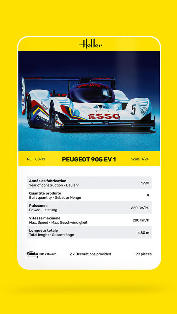 Heller Historical Collection Peugeot 905 EV1 maquette voiture 1/24