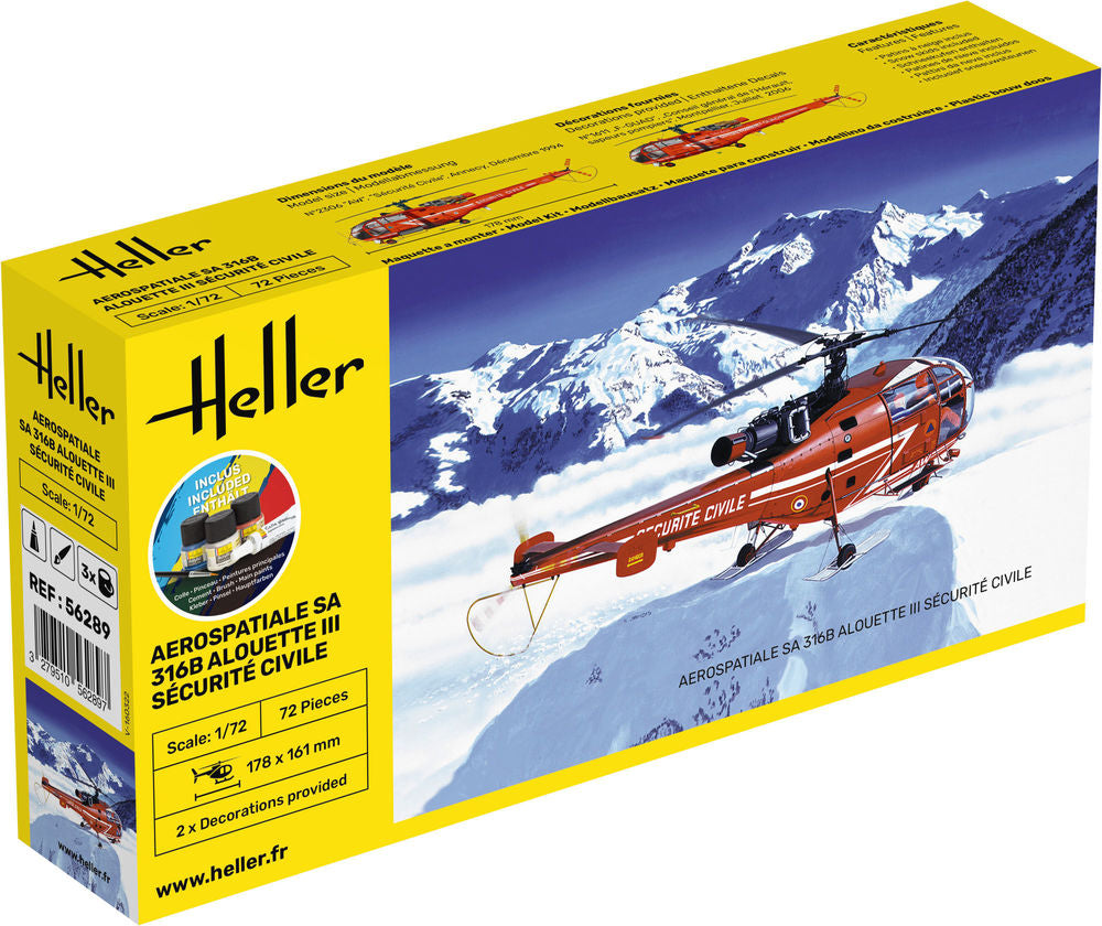 Heller Starter Kit Alouette III maquette 1/72 Sécurité Civile