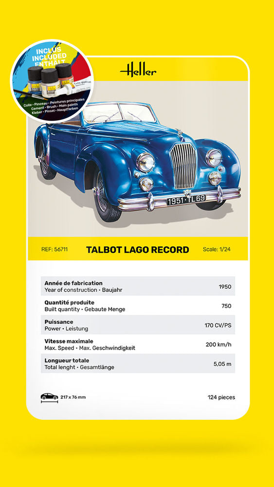 Heller Starter Talbot Lago Record Maquette Voiture 1/24 kit complet