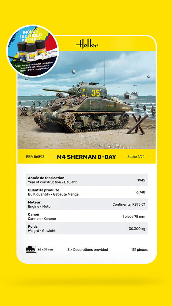 Heller Starter Kit M4 Sherman D-Day 1/72 maquette char